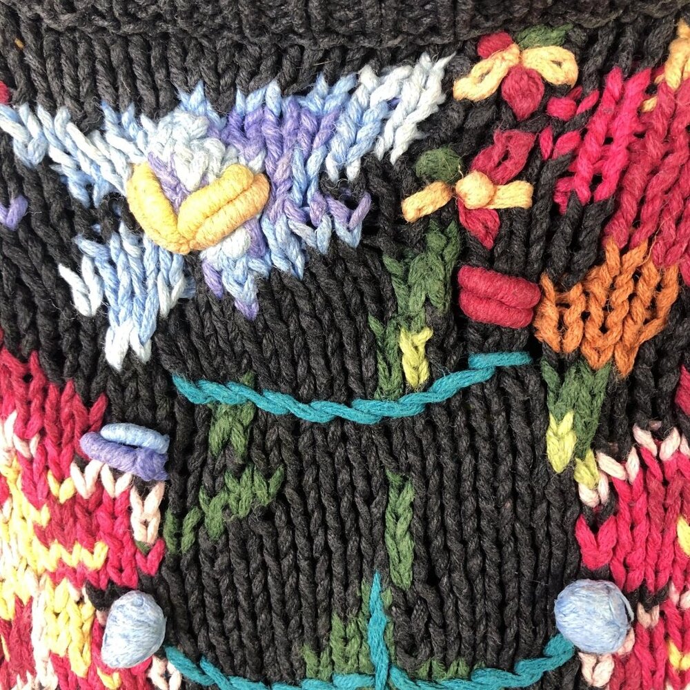 Vintage Cullinane Sweater Womens M Multicolor Floral Patchwork Chunky Knit Artsy - Picture 16 of 16